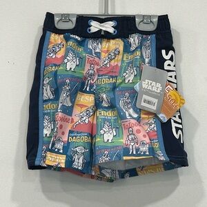 Disney Store Star Wars SWIM TRUNKS Shorts C3-PO R2-D2 Yoda Ewoks Vader Boys Sz 4